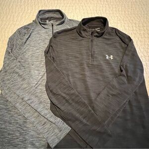 2 Under Armour Black and Gray Threadborne Quarter-Zip Tops Fitted